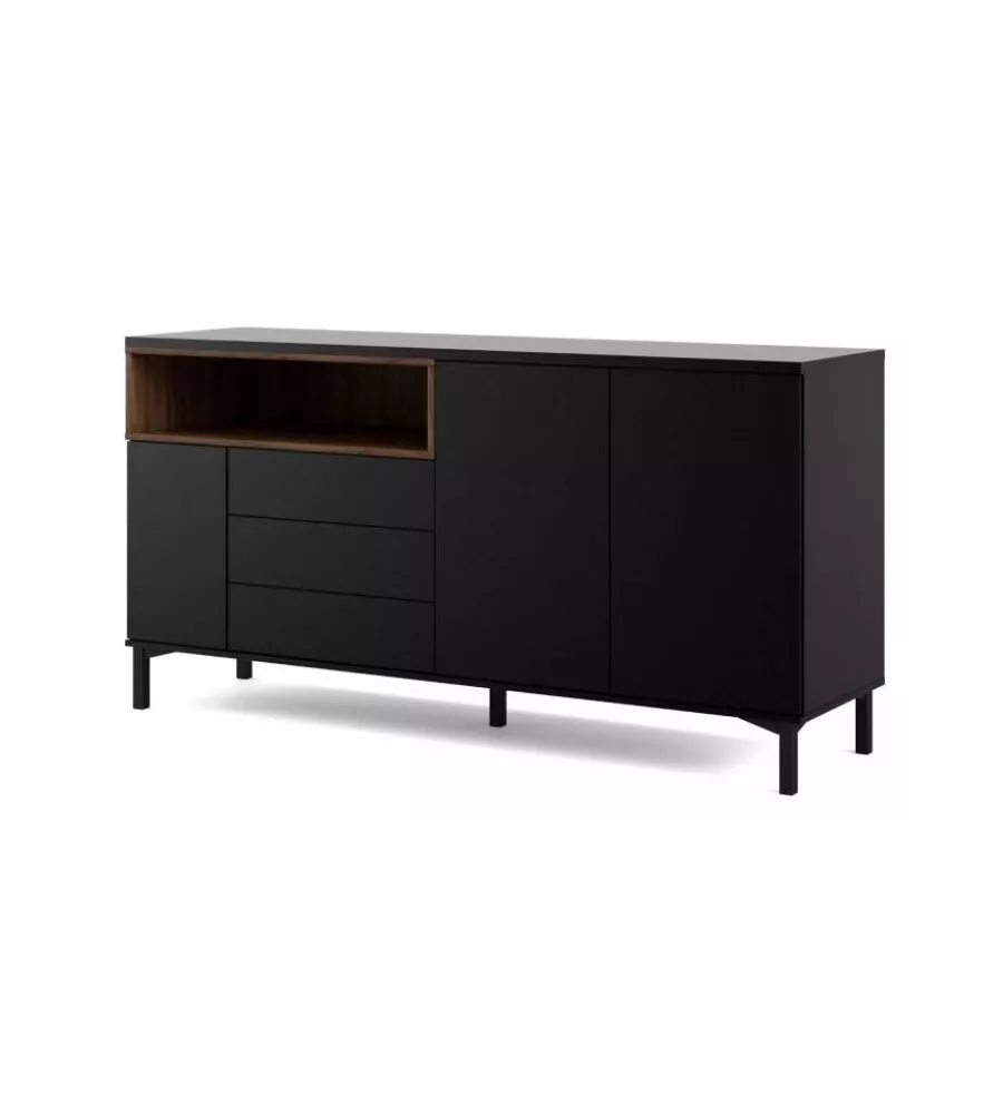 Mobile buffet nero 3 ante e 3 cassetti, 176x90x48 cm